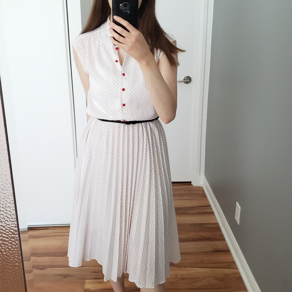 Vintage 1950s Dress - White & Red Polka Dots
